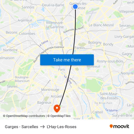 Garges - Sarcelles to L'Hay-Les-Roses map