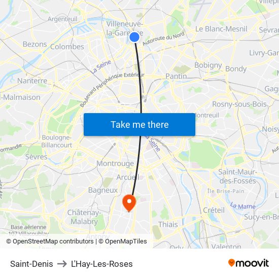 Saint-Denis to L'Hay-Les-Roses map