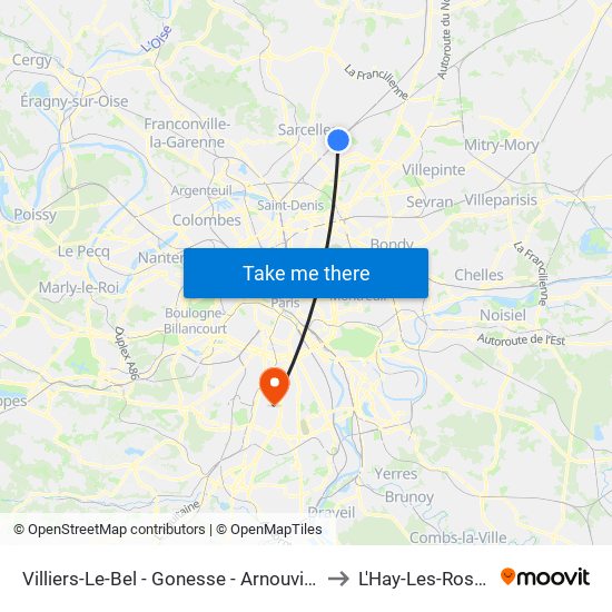 Villiers-Le-Bel - Gonesse - Arnouville to L'Hay-Les-Roses map
