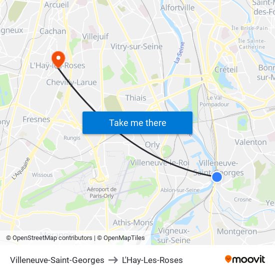 Villeneuve-Saint-Georges to L'Hay-Les-Roses map