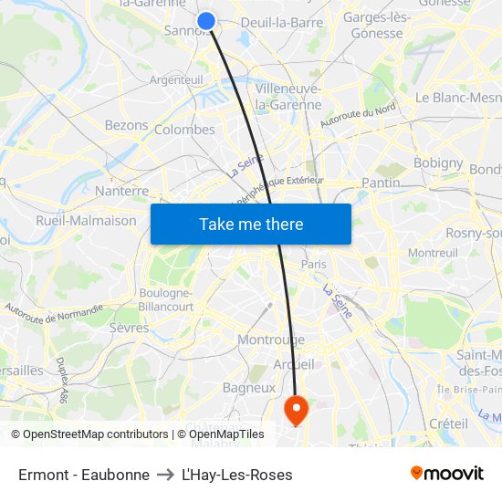 Ermont - Eaubonne to L'Hay-Les-Roses map