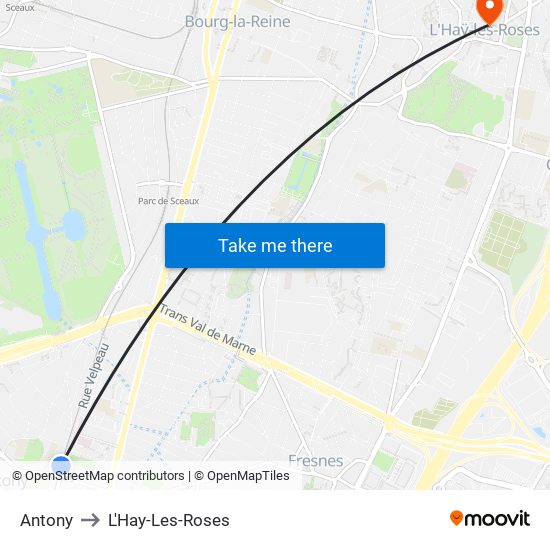 Antony to L'Hay-Les-Roses map