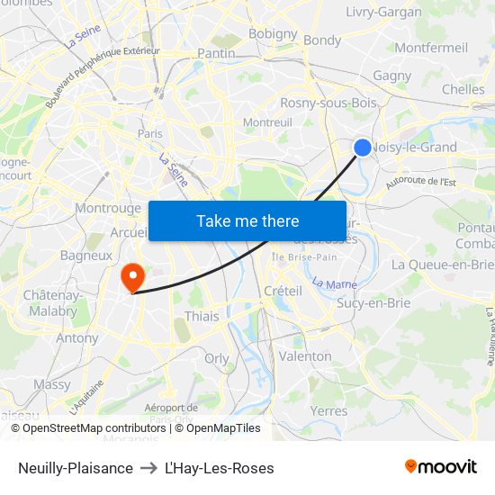 Neuilly-Plaisance to L'Hay-Les-Roses map