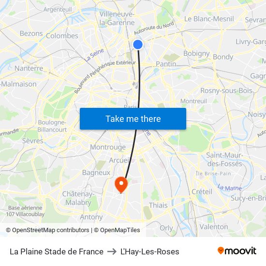 La Plaine Stade de France to L'Hay-Les-Roses map