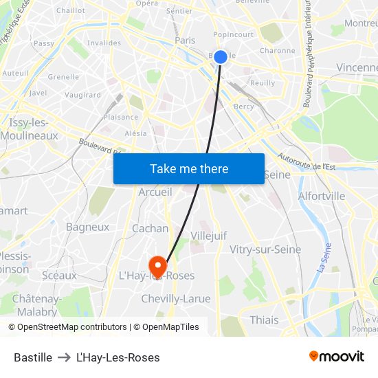 Bastille to L'Hay-Les-Roses map