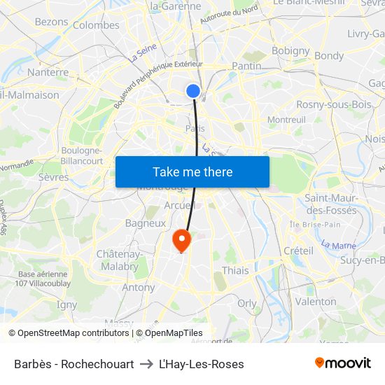 Barbès - Rochechouart to L'Hay-Les-Roses map