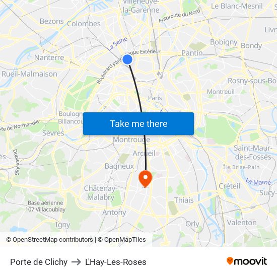 Porte de Clichy to L'Hay-Les-Roses map