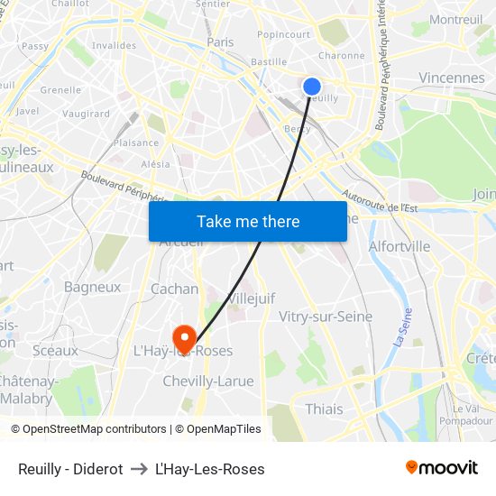 Reuilly - Diderot to L'Hay-Les-Roses map