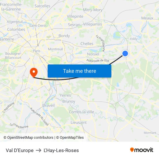 Val D'Europe to L'Hay-Les-Roses map
