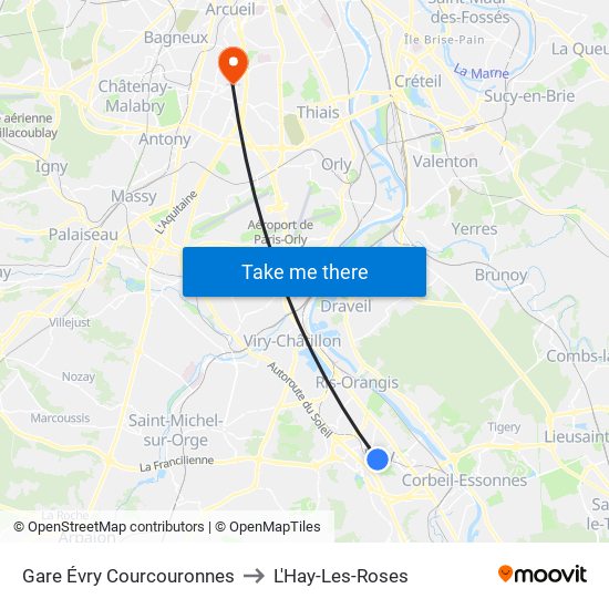 Gare Évry Courcouronnes to L'Hay-Les-Roses map