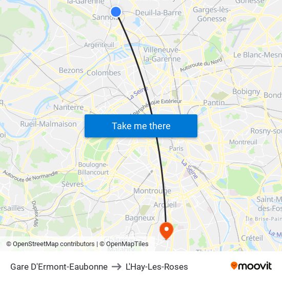 Gare D'Ermont-Eaubonne to L'Hay-Les-Roses map