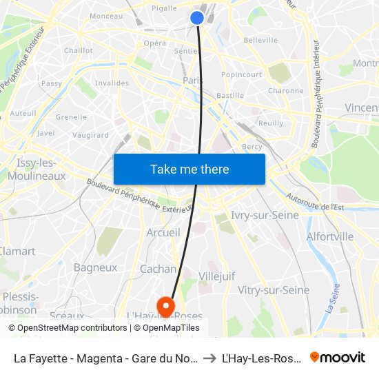 La Fayette - Magenta - Gare du Nord to L'Hay-Les-Roses map