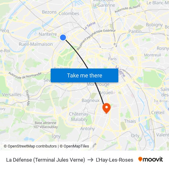 La Défense (Terminal Jules Verne) to L'Hay-Les-Roses map