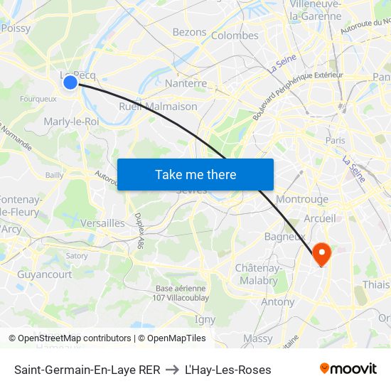 Saint-Germain-En-Laye RER to L'Hay-Les-Roses map