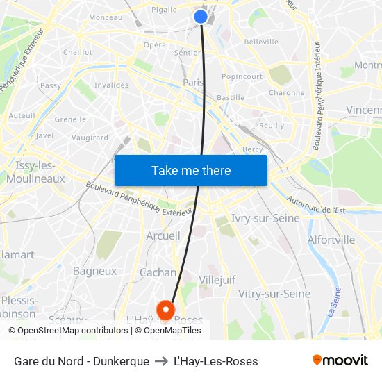 Gare du Nord - Dunkerque to L'Hay-Les-Roses map