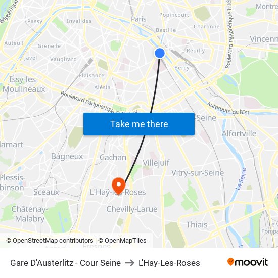 Gare D'Austerlitz - Cour Seine to L'Hay-Les-Roses map