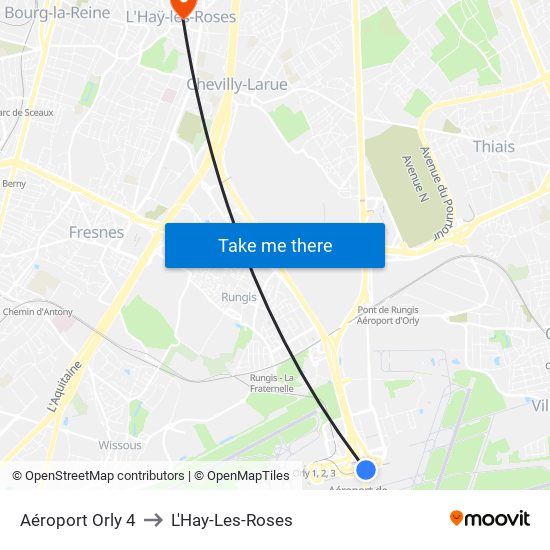 Aéroport Orly 4 to L'Hay-Les-Roses map