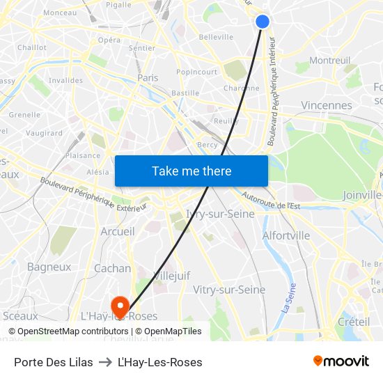 Porte Des Lilas to L'Hay-Les-Roses map