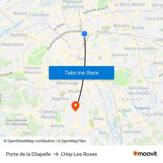 Porte de la Chapelle to L'Hay-Les-Roses map