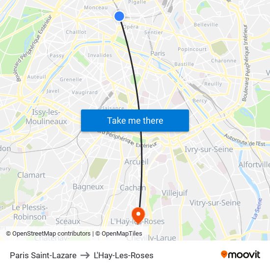 Paris Saint-Lazare to L'Hay-Les-Roses map