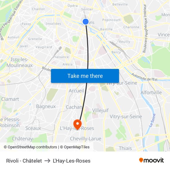 Rivoli - Châtelet to L'Hay-Les-Roses map