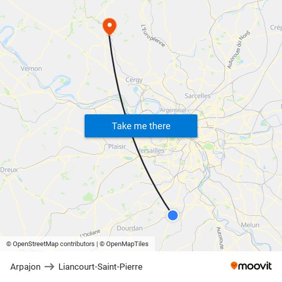 Arpajon to Liancourt-Saint-Pierre map