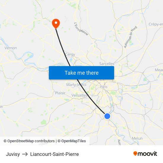 Juvisy to Liancourt-Saint-Pierre map