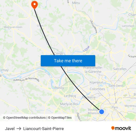 Javel to Liancourt-Saint-Pierre map
