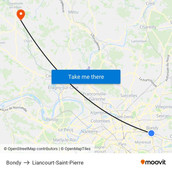 Bondy to Liancourt-Saint-Pierre map