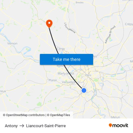 Antony to Liancourt-Saint-Pierre map