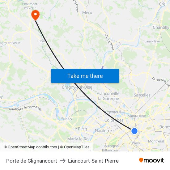 Porte de Clignancourt to Liancourt-Saint-Pierre map