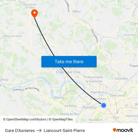 Gare D'Asnieres to Liancourt-Saint-Pierre map