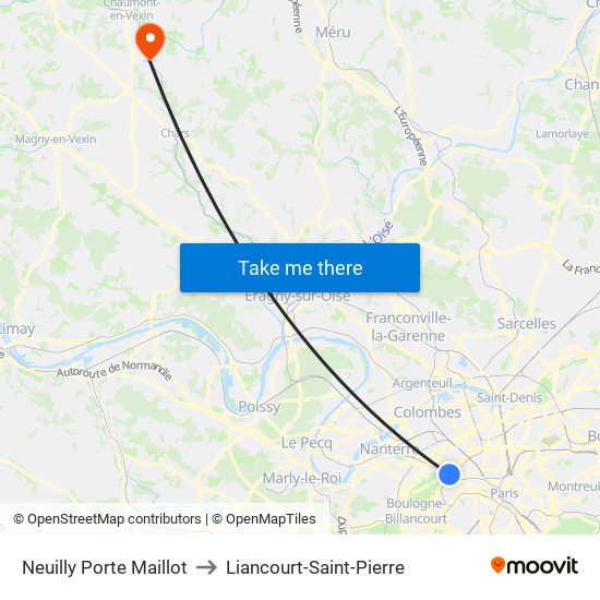 Neuilly Porte Maillot to Liancourt-Saint-Pierre map