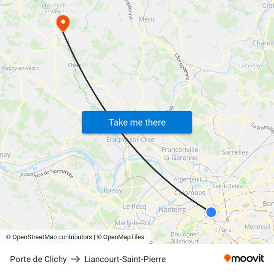 Porte de Clichy to Liancourt-Saint-Pierre map