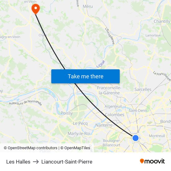 Les Halles to Liancourt-Saint-Pierre map