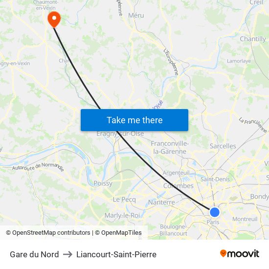 Gare du Nord to Liancourt-Saint-Pierre map