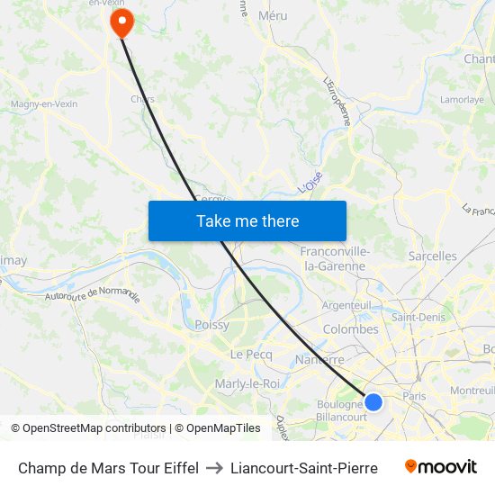 Champ de Mars Tour Eiffel to Liancourt-Saint-Pierre map