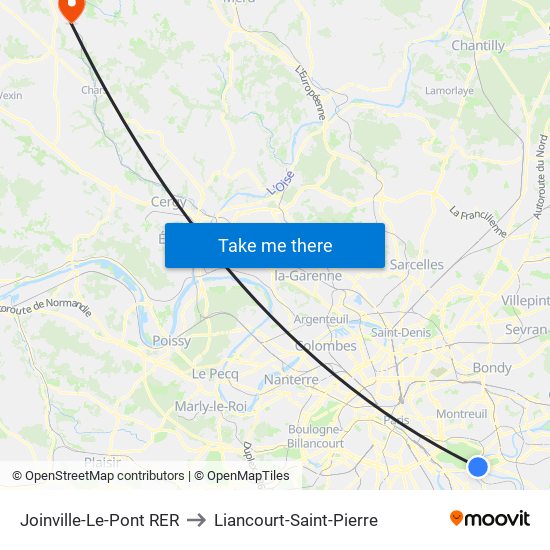 Joinville-Le-Pont RER to Liancourt-Saint-Pierre map