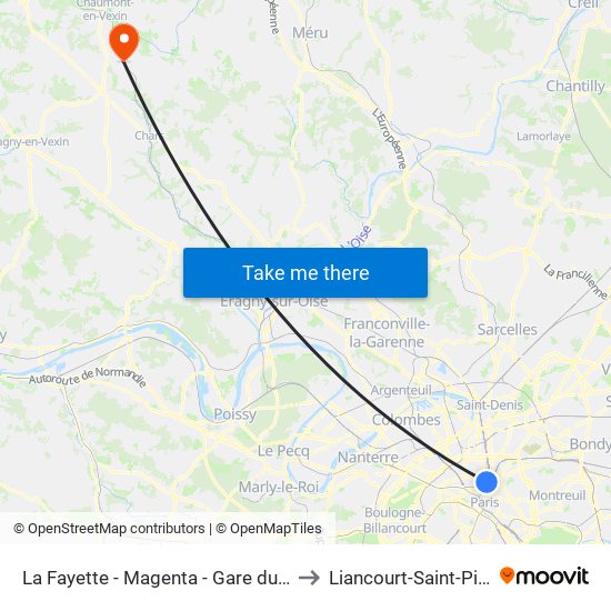 La Fayette - Magenta - Gare du Nord to Liancourt-Saint-Pierre map