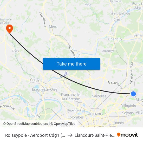 Roissypole - Aéroport Cdg1 (E2) to Liancourt-Saint-Pierre map