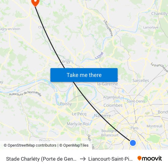 Stade Charléty (Porte de Gentilly) to Liancourt-Saint-Pierre map