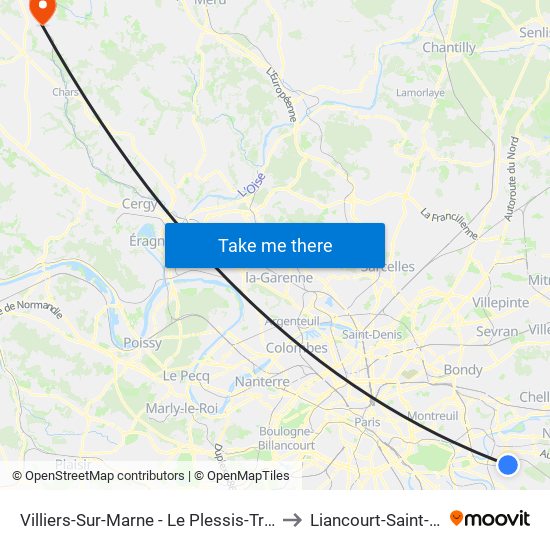 Villiers-Sur-Marne - Le Plessis-Trévise RER to Liancourt-Saint-Pierre map
