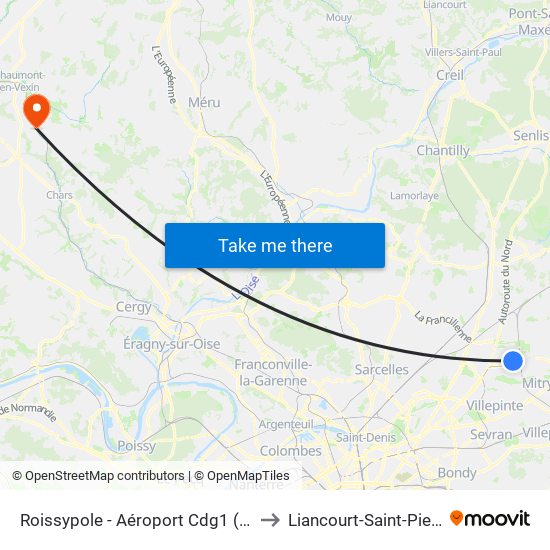Roissypole - Aéroport Cdg1 (G1) to Liancourt-Saint-Pierre map