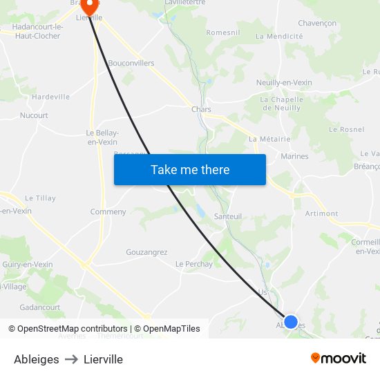 Ableiges to Lierville map