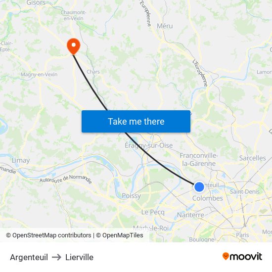 Argenteuil to Lierville map