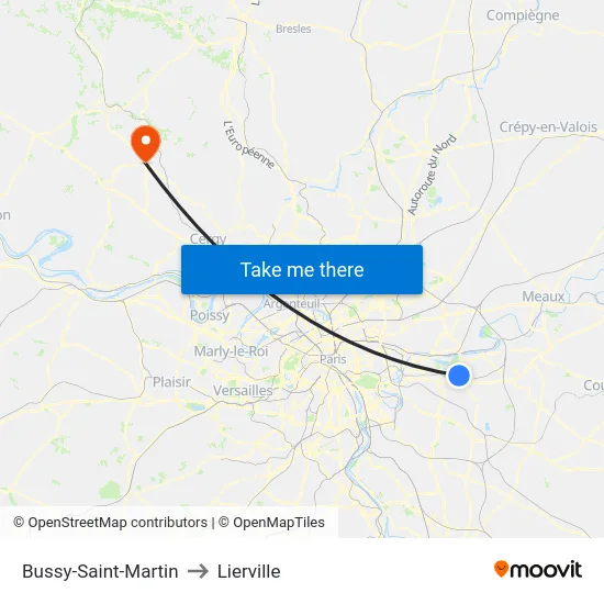 Bussy-Saint-Martin to Lierville map