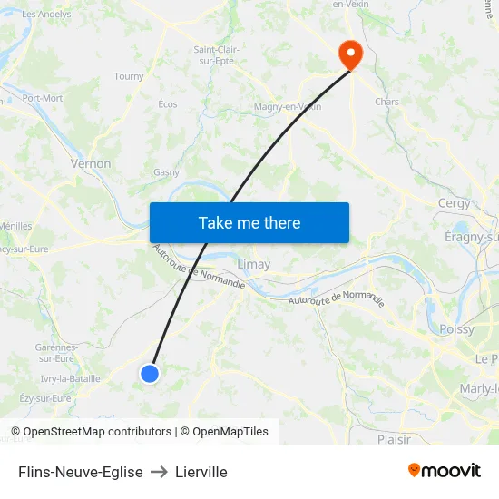 Flins-Neuve-Eglise to Lierville map