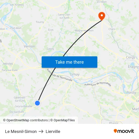 Le Mesnil-Simon to Lierville map