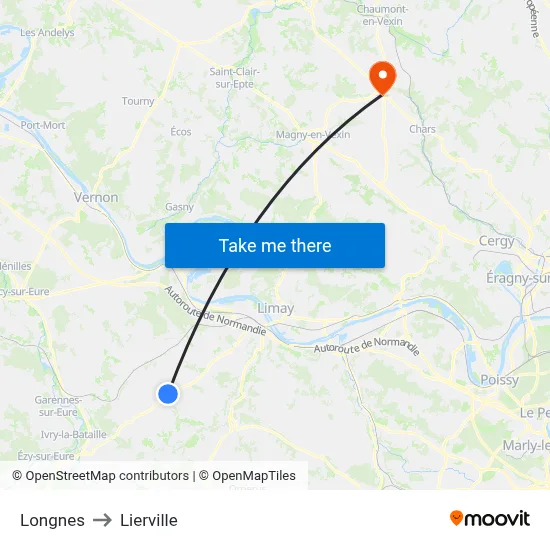 Longnes to Lierville map
