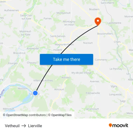 Vetheuil to Lierville map